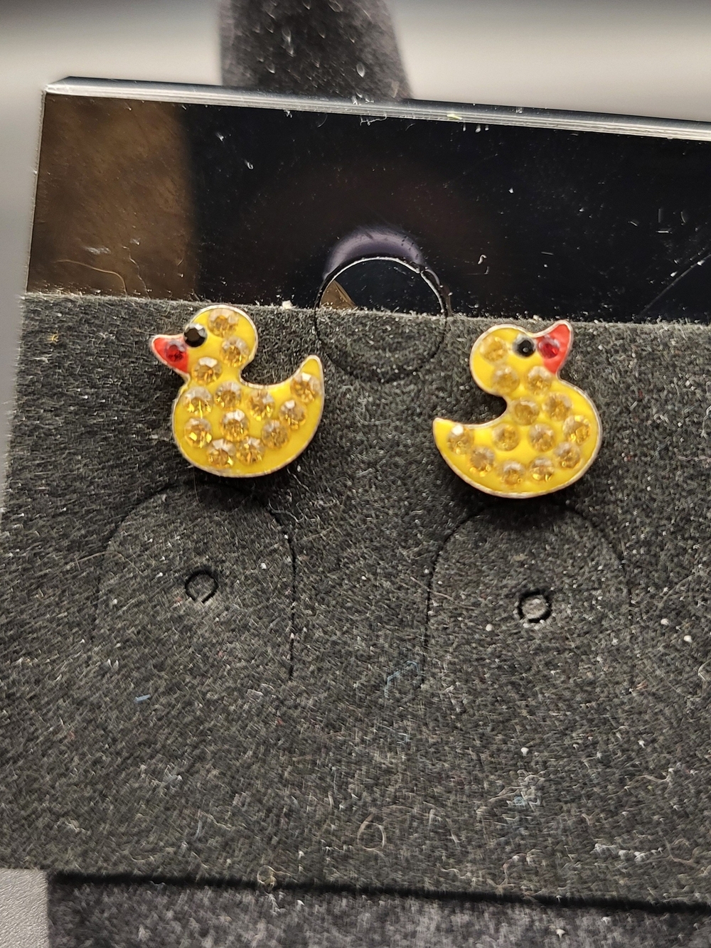 Cute Yellow Duckling Crystal Stud Earrings -925